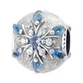 Exquisite 925 Silber Schneeflocke Charm Perle mit funkelndem blau-weißem Zirkonia - Blaue Schneeflocke (0082)
