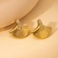Elegant gold fan-shaped stud earrings with sparkling crystals and radial texture - Rhinestone Fan Shaped Stud Earrings