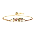 Adjustable gold link bracelet featuring LOVE letters set with colorful micro-zircon stones - LOVE Colorful Letters Style