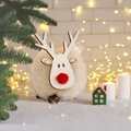 Charming white plush reindeer sheep ornament with wooden face for Christmas decor - Reindeer/Sheep Hanging Ornament / Beige