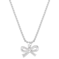 Elegante collar con colgante de lazo plateado y brillantes circonitas blancas - Oro Blanco