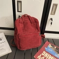 Stylish red corduroy small backpack for women with top handles and adjustable straps - Red