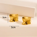 3cm square gold-plated textured earrings with irregular artistic surface and grid pattern - Leather Texture Square / Gold