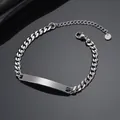 Sleek silver stainless steel Cuban link bracelet with a polished engravable curved ID plate - 6-Sided Grinding Chain / Steel