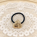 Elastic black hair tie featuring a golden pleated heart alloy charm on lace decor - Small Heart