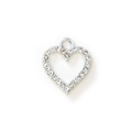 Silver hollow heart-shaped pendant with sparkling crystals and a round hanging ring - Silver Clear Rhinestone