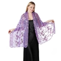 Elegant purple evening shawl with exquisite sequin floral embroidery for weddings - Violet