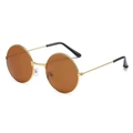 Retro round sunglasses with gold metal frame and dark brown lenses for men and women - Tea Lens