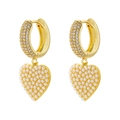 Pendientes de corazón vintage en oro con perlas artificiales y aros con cristales - 1 par / Dorado