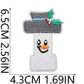 Embroidered letter I patch with snowman theme, winter hat, and berry decorations - Letter T