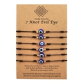 Detail of 6-piece woven lucky evil eye bracelets on kraft card packaging with description - 6Pcs Set/Red Blue Black Mixed (ZJ6971)