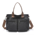 Große schwarze Segeltuchtasche mit braunen Riemen und Schultergurt für Damen - 36*13*27 / Schwarz