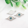 Silver devil eye charms with blue rhinestones for DIY bracelets and jewelry making - White K Evil Eye-14578