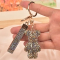 Glittery bear keychain with iridescent rhinestones and gold-plated chain for bags - AB Gold