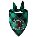 Detail of green buffalo plaid dog bandana with My 1st Christmas print and snowflakes - Green Plaid My 1st Christmas Hat