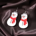 Cartoon Christmas snowman acrylic dangle earrings with festive red and white colors - Snowman (Silver Hook)