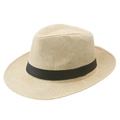 Classic light beige straw fedora hat with elegant black ribbon band for sun protection - Beige