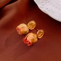Detailed view of vintage gold earrings with realistic rose buds and hammered texture - Vintage Hammered Rosebud Earrings (he6520) / Gold