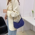 Deep blue rhinestone crescent hobo bag with sleek black strap for evening wear - Blue