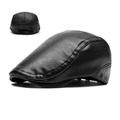 Classic black PU leather beret for men with lychee texture and adjustable buckle - Black 2