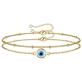 Close-up of golden double-layer chain bracelet with evil eye charm and bead details - Gold Evil Eye Double-layer Bracelet (0167)