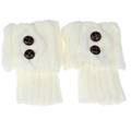 Macro shot of chunky knit leg warmers in cream white with brown decorative buttons - One Size / White