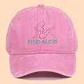 Gorra de béisbol de algodón rosa lavado con texto bordado verde y diseño gráfico - Ajustable / Rosa