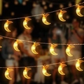 Solar powered golden moon string lights with warm LED glow for outdoor camping and garden - A Bright Warm-toned Moon. / Battery Steady (1.5m 10LED)