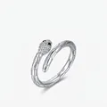 Minimalist S925 sterling silver snake ring with micro-set zircon and adjustable open design - Adjustable Open / Silver