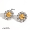 Two-tone petal-shaped sunflower earrings in gold and silver stainless steel, 20mm diameter - Mixed Gold & Silver (TE6981-M)