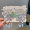 Exquisite light blue and white traditional hair clips with pearls and tassels - Blue Snowflake Clips