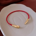 Minimalist red woven bracelet with polished golden metal hardware for women - Red Braided Cord Minimalist Gold Buckle Style (47#)