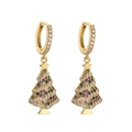 Boucles d'oreilles sapin de Noël dorées avec zircons colorés et étoile scintillante - Or Multicolore Zirconia 01 Sapin de Noël
