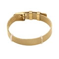 Gold stainless steel Milanese mesh watch strap with pin buckle on white background - Gold Mesh Band Bracelet