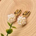 925 silver gold-plated hoop earrings with clustered freshwater pearl drop pendants - Pearl Flower Ball Zircon Earrings