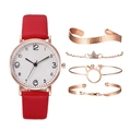 Coffret de 5 pièces avec montre en cuir rouge et bracelets or rose pour femme - Watch and Bracelet Collection / Rouge