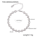 Silver titanium steel chain bracelet with sparkling 0.6cm cubic zircon stones - Steel Color White Zirconia Bracelet