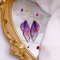 S925 silver butterfly wing earrings in purple gradient with gold foil accents - New Style Purple Gold Foil