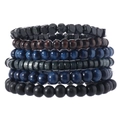 Men's retro multi-layer handmade beaded bracelet with coconut shell and wood beads - Dark Blue Gray Wood Grain Combo (26)
