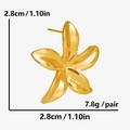 Detailed size view of golden stainless steel flower earrings showing dimensions and weight - 18K Gold Plated Pair / Gold