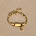 Gold stainless steel ID bracelet for women with crystal pave letter S charm and chain - Gold Letter S