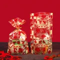 New Year BOPP gift bag with red festive patterns and gold ties for candy and snacks - New Year Element Style A - Small