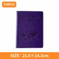 Protège-passeport en cuir PU violet avec carte du monde gaufrée et motif d'avion - Protège-Passeport / Violet