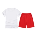 Kids sports set featuring white short-sleeve T-shirt and red athletic shorts outfit - Top And Bottom / White/Red / 100cm
