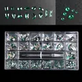 Peacock green nail art rhinestone set with 21 compartments and picker tool - Peacock Green (700 Big + 3480 Small)