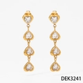 Golden 316 stainless steel long earrings with four linked heart-shaped zircon stones - Gold (DEK3241)