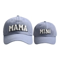 Matching set of blue MAMA and MINI baseball caps with chenille towel embroidery - Dusty Blue-Parent-Child Set