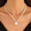 Bohemian pearl beaded necklace with silver baroque shell pendant for beach vacations - Silver-white 3650 Pearl Chain Irregular Pearl Pendant