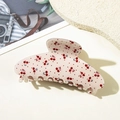 Elegant translucent hair claw clip with red cherry patterns and polka dot design - Large Claw Clip / Red Cherry Claw No Rhinestones