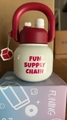 Close-up of a white and red insulated water bottle with handle and Funing logo - 650ML Red Insulation Cup + Doll